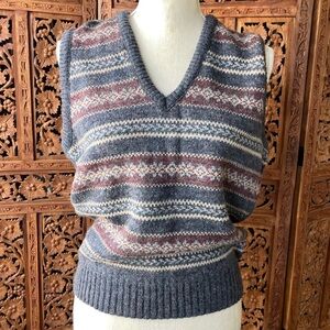Vintage Wool Blend Fair Isle V-Neck Sweater Vest Top